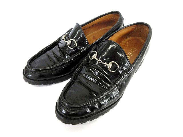 グッチ GUCCI エナメル ビット ローファー ブラック 靴 37 1/2 1220 