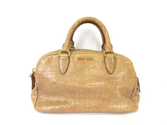 ミュウミュウ miumiu ハンドバッグ ミニボストン レザー クロコ型押し 