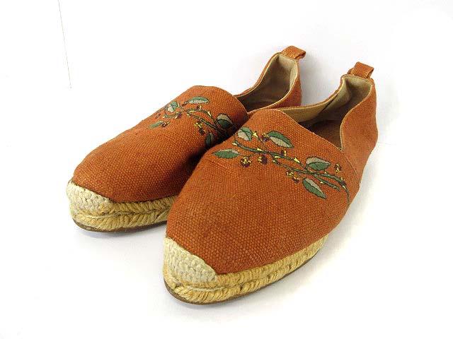 エルメス HERMES シューズ スリッポン エスパドリーユ 刺繍 ブラウン 