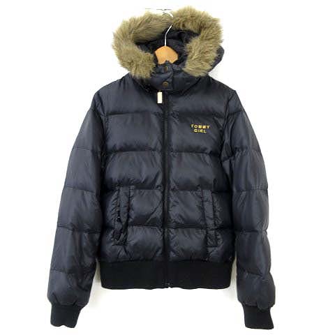 トミーガール tommy girl ダウンジャケット ロゴ フェイクファー M 黒  