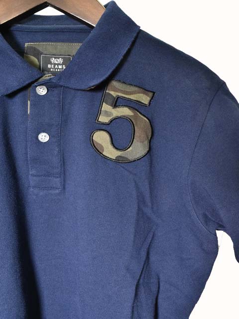 ビームスハート Beams Heart ポロシャツ 半袖 ワンポイント カモフラ柄 迷彩柄 刺繍 紺 ネイビー L m メンズ 008 ベクトルパーク