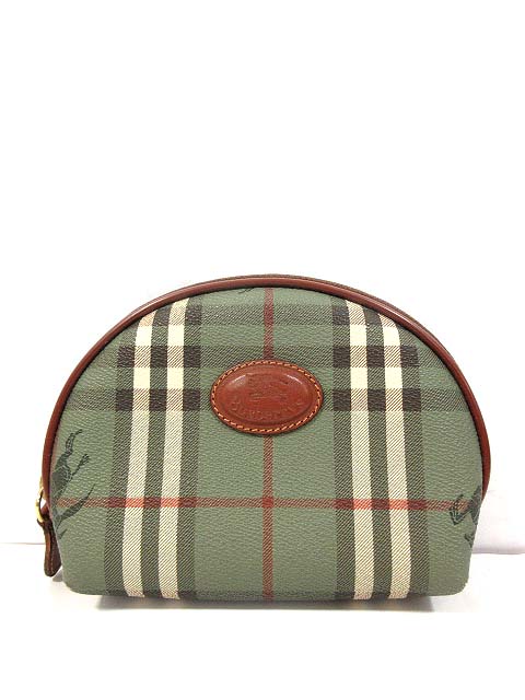 バーバリー BURBERRY ポーチ ノバチェック PVC 緑 レディース 010 