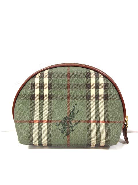 バーバリー BURBERRY ポーチ ノバチェック PVC 緑 レディース 010 