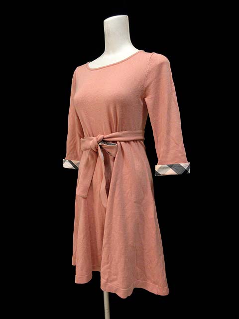 ブルーレーベルクレストブリッジ Blue Label Crestbridge 55j 667 10 バルキー アクリルコットン ニット ワンピース 七分袖 ひざ丈 フレア ピンク 36 レディース 010 ベクトルパーク