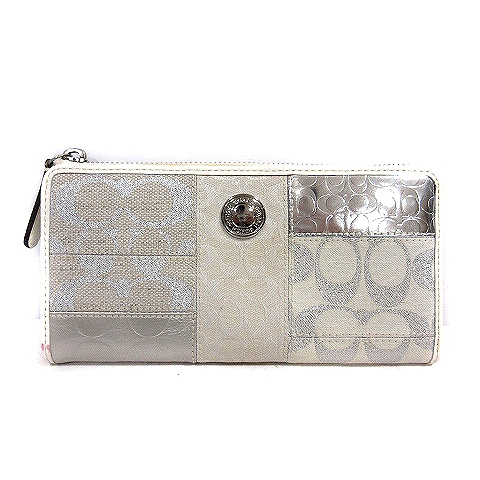コーチ COACH L字ファスナー 長財布 シグネチャー パッチワーク 