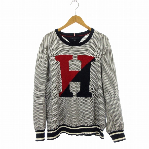 トミーヒルフィガー Tommy Hilfiger ニット セーター 長袖 丸首 総柄 Xl 紺 赤 メンズ 010 ベクトルパーク