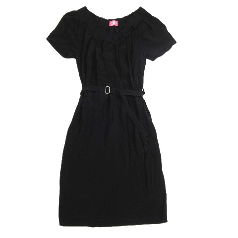 ブルーガール ブルマリン Blugirl Blumarine ウエストマーク ワンピース グログラン リボン 半袖 カットソー I42 黒 ブラック 9 レディース 012 ベクトルパーク