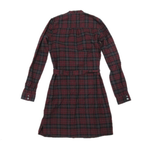 未使用品 トミーヒルフィガー Tommy Hilfiger シャツ ワンピース チェック フリル 長袖 S ワインレッド 1 9 レディース 012 ベクトルパーク