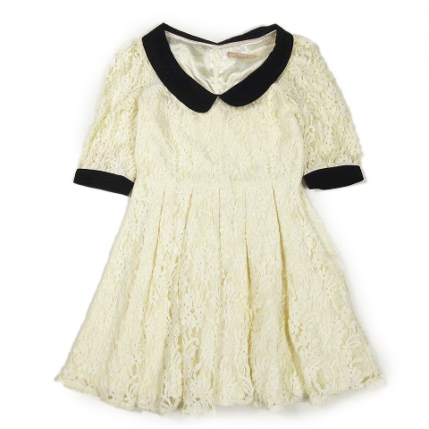 ダズリン Dazzlin 総レース 五分袖 ハーフ ワンピース プルオーバー カットソー ひざ丈 S アイボリー 生成り 4 レディース 012 ベクトルパーク