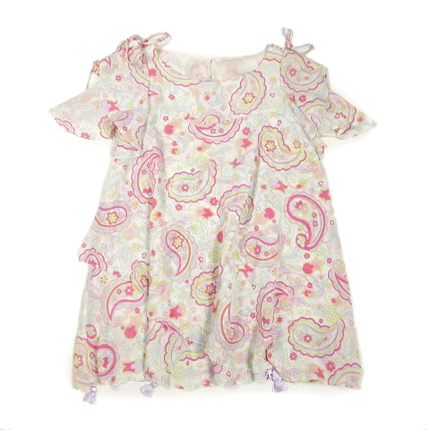 ハニーバンチ Honey Bunch 美品 ペイズリー アームスリット チュニック ミニ ワンピース プルオーバー カットソー フリル フリンジ F アイボリー マルチカラー 8 レディース 012 ベクトルパーク