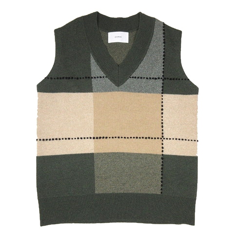 アダワス Adawas aw 美品 エクストラファイン ウール ビッグチェック ベスト オーバーサイズ Free グリーン ベージュ Adws 001 47 レディース 012 ベクトルパーク