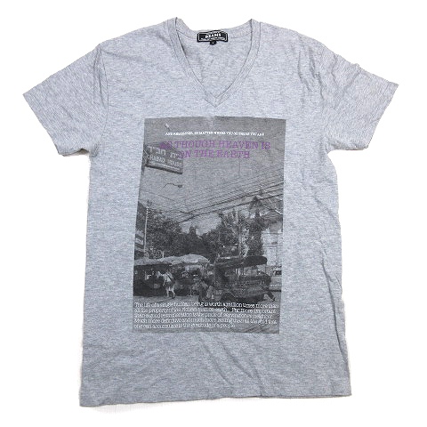 ビームス Beams Tシャツ グラフィック プリント Vネック 半袖 カットソー S 杢グレー メンズ 012 ベクトルパーク