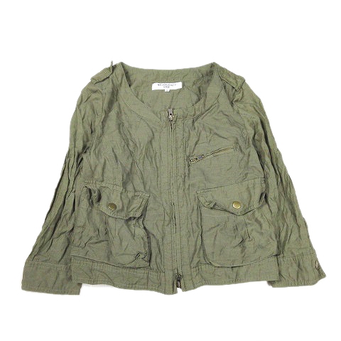 ナチュラルビューティーベーシック Natural Beauty Basic ノーカラー ジャケット ブルゾン アウター 薄手 無地 S カーキ 6 レディース 012 ベクトルパーク
