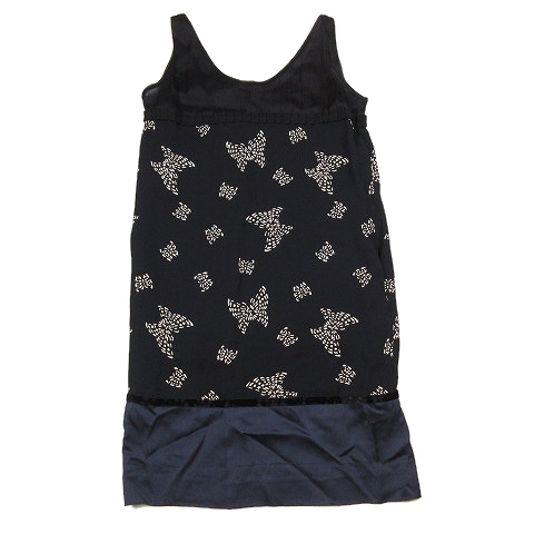 ステラマッカートニー Stella Mccartney 06年製 ノースリーブ ワンピース チュール シルク サテン 切替 蝶 バタフライモチーフ 38 ブラック ネイビー レディース 012 ベクトルパーク