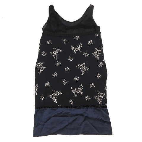 ステラマッカートニー Stella Mccartney 06年製 ノースリーブ ワンピース チュール シルク サテン 切替 蝶 バタフライモチーフ 38 ブラック ネイビー レディース 012 ベクトルパーク