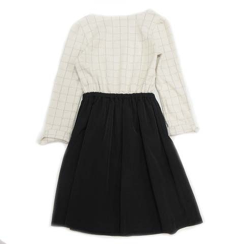 ナチュラルビューティーベーシック Natural Beauty Basic ワンピース カットソー 切替 グラフチェック 格子 膝丈 ハーフ S 白 黒 7 レディース 012 ベクトルパーク