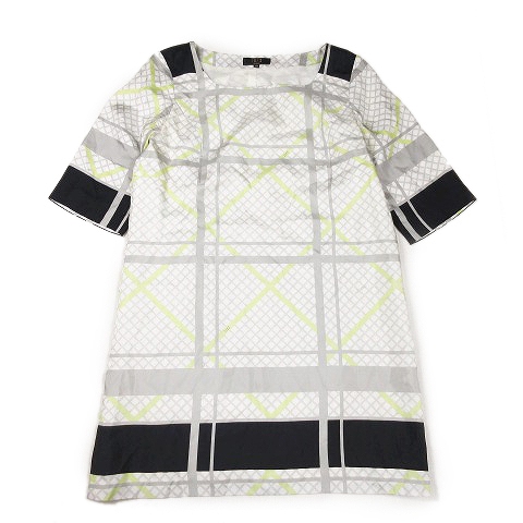 ダックス Daks シルク100 チェック ハーフ ワンピース プルオーバー カットソー ひざ丈 半袖 40 白 ホワイト マルチカラー 3 3 レディース 012 ベクトルパーク