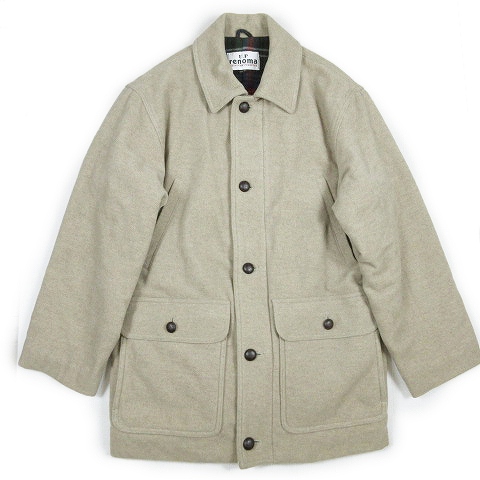 レノマ Renoma メルトン ウール ブレンド コート ミドル丈 裏地チェック ジャケット ブルゾン アウター M ベージュ 5 8 メンズ 012 ベクトルパーク