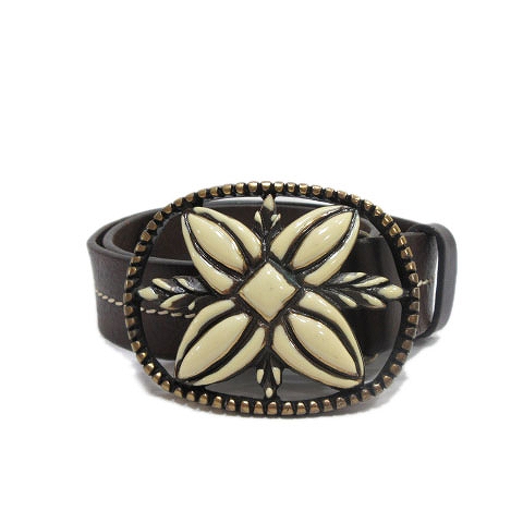 レキップヨシエイナバ L Equipe Yoshie Inaba レザー ベルト 本革 花 バックル こげ茶 ブラウン 2 5 レディース 012 ベクトルパーク