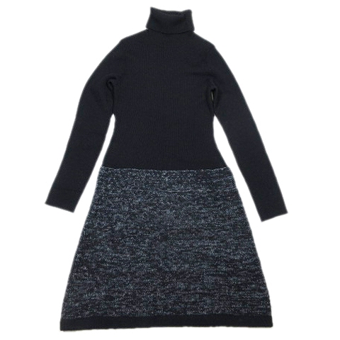 23区 オンワード樫山 ニット ワンピース 長袖 タートルネック ハーフ 膝丈 切替 カットソー 38 黒 ブラック 13 4 レディース 012 ベクトルパーク