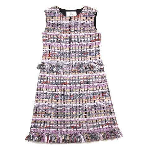 ルネ Rene aw マリアケント社製生地 ツイード ワンピース ノースリーブ ジップアップ ハーフ 膝丈 Malhia Kent 36 ラベンダー 薄紫 Yba6 P59 レディース 012 ベクトルパーク