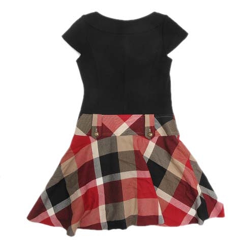 ブルーレーベルクレストブリッジ Blue Label Crestbridge ワンピース 切替 チェック柄 カットソー フレア 膝丈 ハーフ 半袖 36 黒 マルチカラー 3 6 レディース 012 ベクトルパーク
