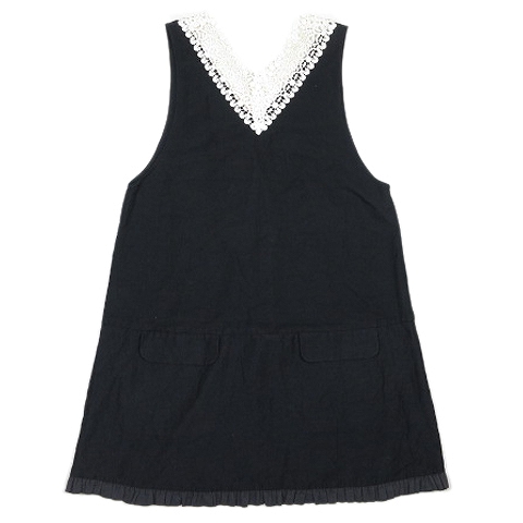 ハウピア Haupia リネン ワンピース チュニック ショート丈 レース フリル カットソー 38 黒 ブラック 5 7 レディース 012 ベクトルパーク
