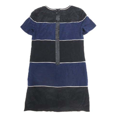 セオリー Theory サテン ワンピース 半袖 ボーダー シルクブレンド 膝丈 ハーフ 2 紺 黒 16 7 レディース 012 ベクトルパーク
