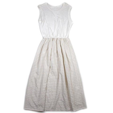 ケイビーエフ Kbf アーバンリサーチ スウェット ギンガム チェック ドッキング ロング ワンピース ノースリーブ F 白 ホワイト ベージュ 8 レディース 012 ベクトルパーク