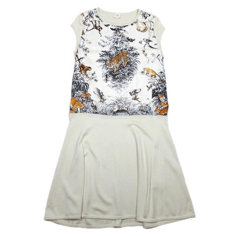 オリジナル ニット カシミヤ シルク スカーフ ドレス ツイルレーヌ 秋冬 16 17年 Hermes エルメス ワンピース アイボリー 42 膝丈 赤道直下 Equateur ワンピース ロング Aiccad Org