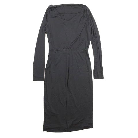 グッチ Gucci 美品 08年製 ストレッチ ドレス ワンピース ホースg アンティーク調金具 ドレープ タイトシルエット 長袖 膝丈 M 黒 ブラック ゴールド 10 K68 レディース 012 ベクトルパーク