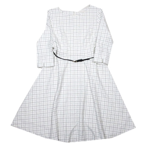 エニィスィス エニシス Anysis チェック 七分袖 ワンピース ショート丈 フレアスカート カットソー ベルト付 2 白 ホワイト 8 10 レディース 012 ベクトルパーク
