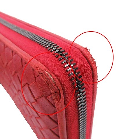 ボッテガヴェネタ Bottega Veneta イントレチャート ラウンドジップ 長財布 ウォレット レザー 編み込み ファスナー 赤 レッド メンズ レディース H46 012 ベクトルパーク