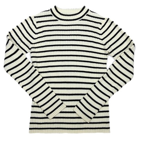 ダブルクローゼット W Closet リブニット 長袖 ボトルネック ボーダー カットソー F 白 黒 2 10 レディース 012 ベクトルパーク