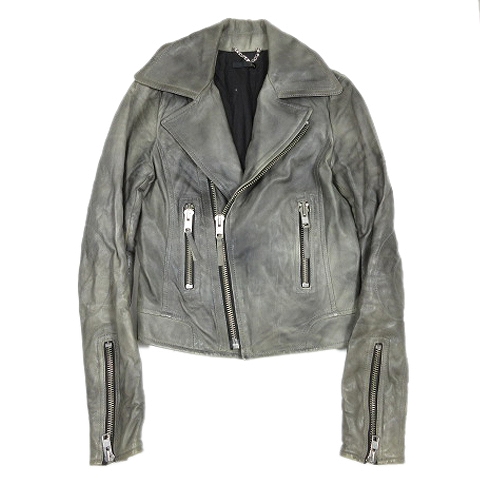 ナイン Nine ラムレザー 羊革 ダブルライダース ショート丈 ジップアップ 革ジャン ブルゾン グレー系 10 12 レディース 012 ベクトルパーク