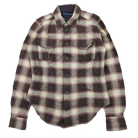 ラルフローレン Ralph Lauren チェック ネルシャツ カットソー 長袖 ウール混 レーヨン サイズ2 茶 ブラウン レディース 9 Bl4 012 ベクトルパーク