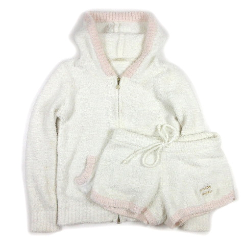 ジェラートピケ ジェラピケ Gelato Pique もこもこ ルームウェア パーカー ショート パンツ セットアップ 部屋着 パジャマ フーディー ジップアップ ミニ キュロット F オフホワイト ピンク Ec4 レディース 012 ベクトルパーク