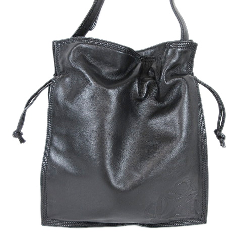 ロエベ LOEWE ヴィンテージ フラメンコ ショルダー バッグ アナグラム ロゴ 型押し クロスボディ カバン 鞄 黒 ブラック ゴールド/☆K77/EC5/レディース