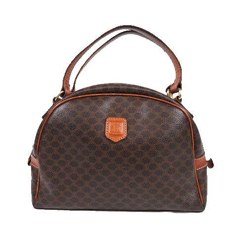 セリーヌ CELINE ヴィンテージ M94 マカダム ハンド バッグ トート ボストン ブラゾン ロゴ 総柄 レザー PVC スイッチング 切替 カバン 鞄 オールド ブラウン 茶色/△M25 レディース KM5