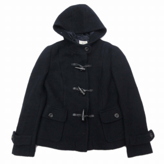 組曲 クミキョク Kumikyoku ウール 100 ダッフル コート ショート丈 フーデッド トグルボタン ジャケット ブルゾン アウター 2 紺 ネイビー 8 レディース 012 ベクトルパーク