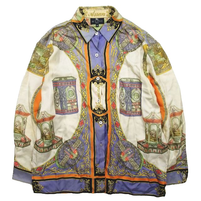 90s Vintage エトロ ETRO 総柄 シルク100％ シャツ ブラウス ドレス 