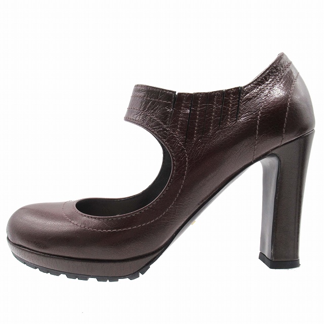 美品 プラダ PRADA サイドゴア パンプス ストラップ ラウンドトゥ 