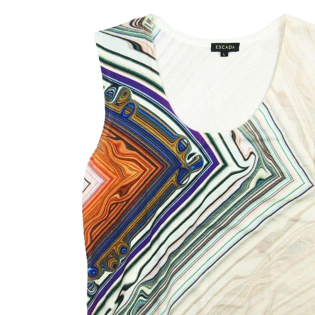 エスカーダ ESCADA 総柄 ニット カットソー ノースリーブ ウール 