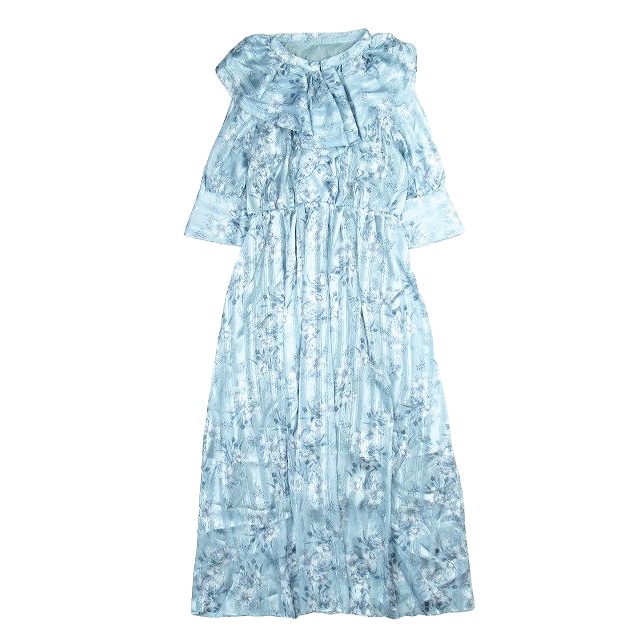 美品 トッコ TOCCO 花柄 × ラメ オーガンジー切替 フリル ロング 