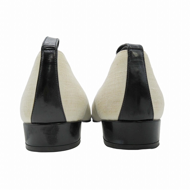 美品 シャネル CHANEL バイカラー レザー × キャンバス パンプス 