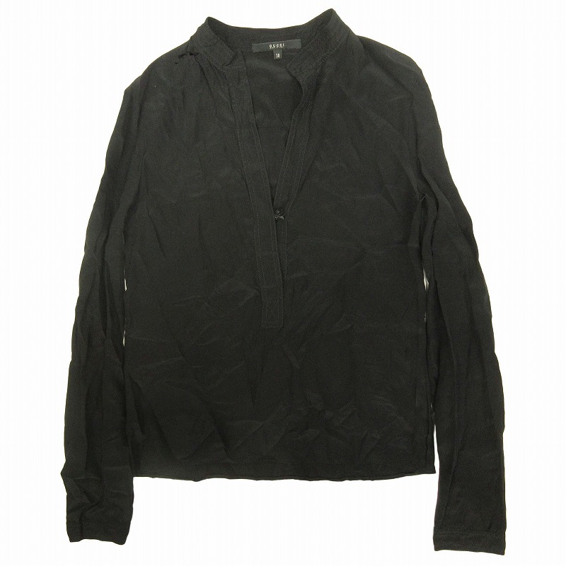GUCCI ブラック シルクシャツ グッチ GUCCI シルク100％ 開襟 スキッパー シャツ ブラウス