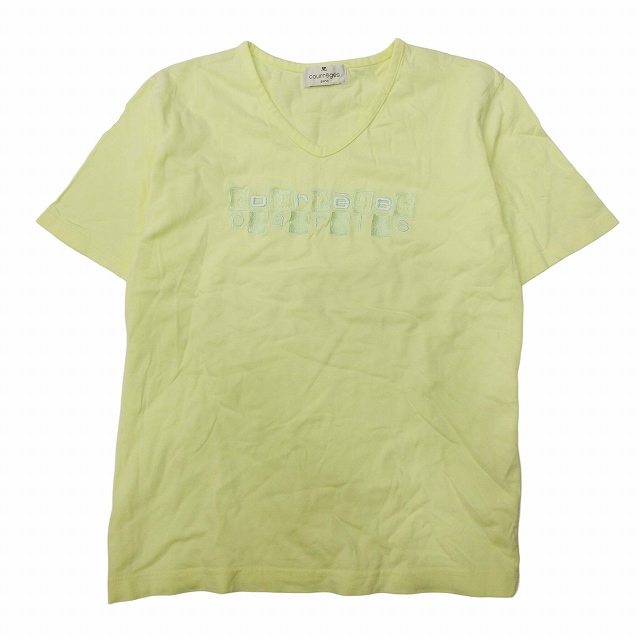美品 クレージュ courreges ロゴ 刺繍 Tシャツ 半袖 Vネック プル  