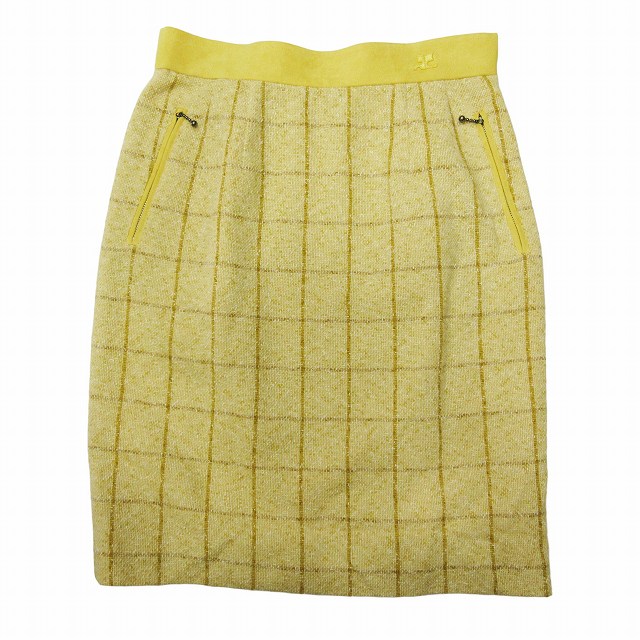 美品 クレージュ courreges ウィンドウペン チェック ツイード タイト  