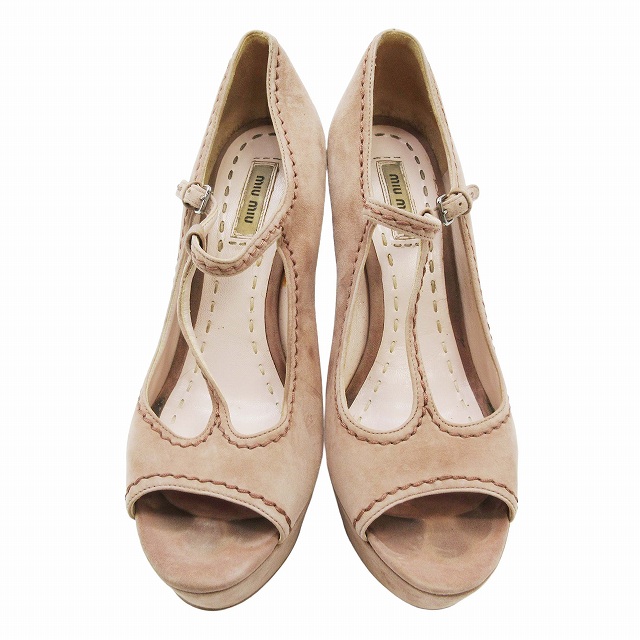 ミュウミュウ miumiu スエード レザー Tストラップ パンプス ウェッジ 
