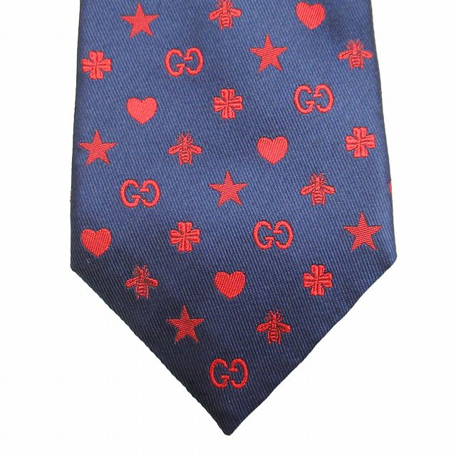 美品 グッチ GUCCI ネクタイ ツイルクロス BEE GG柄 ビー 蜂 星 スター 
